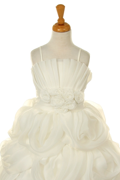 pleated bodice rosette dress